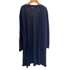 Eileen Fisher Long Cardigan Minimalist Casual Black Organic Cotton Silk Blend M